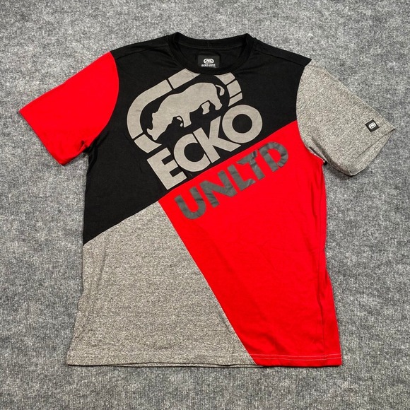 Ecko Unltd Other - Ecko Unltd Mens T-Shirt Medium Red Black Gray Colorblock Rhino Logo Graphic‎ Tee